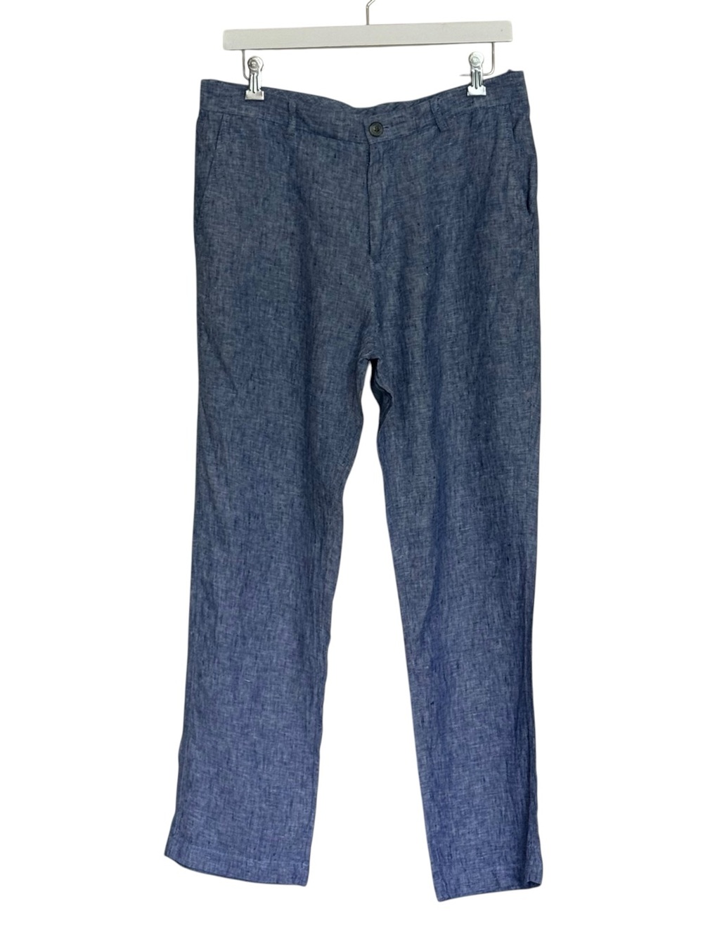 Tasso Elba Casual Straight-Leg Linen Pants in Chambray Blue Size 32